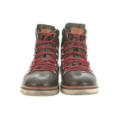 Bally Mens Leather Ankle Boots Lug Sole Green Hiking Style Lace Up