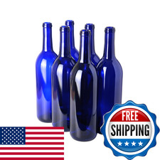 Fastrack 750 Ml Blue Wine Bottles Pack Of 6 Bordeaux/Flint Flat-Bottomed Glass