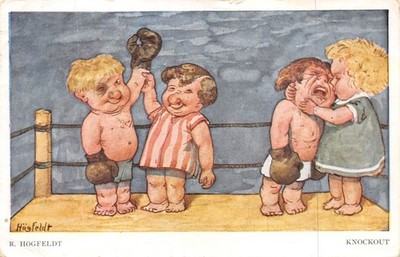 POSTKARTE KINDER BOXEN THEMA KNOCKOUT (SCHWEDEN )