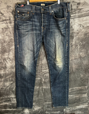 True Religion Rocco Jeans Herren W36 L Relaxed Skinny Blau Denim USA Flagge