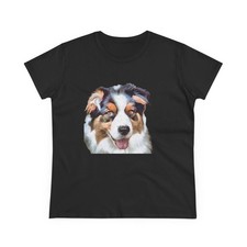 Australian Shepherd - Camiseta de algodón de peso medio azul Merle para mujer
