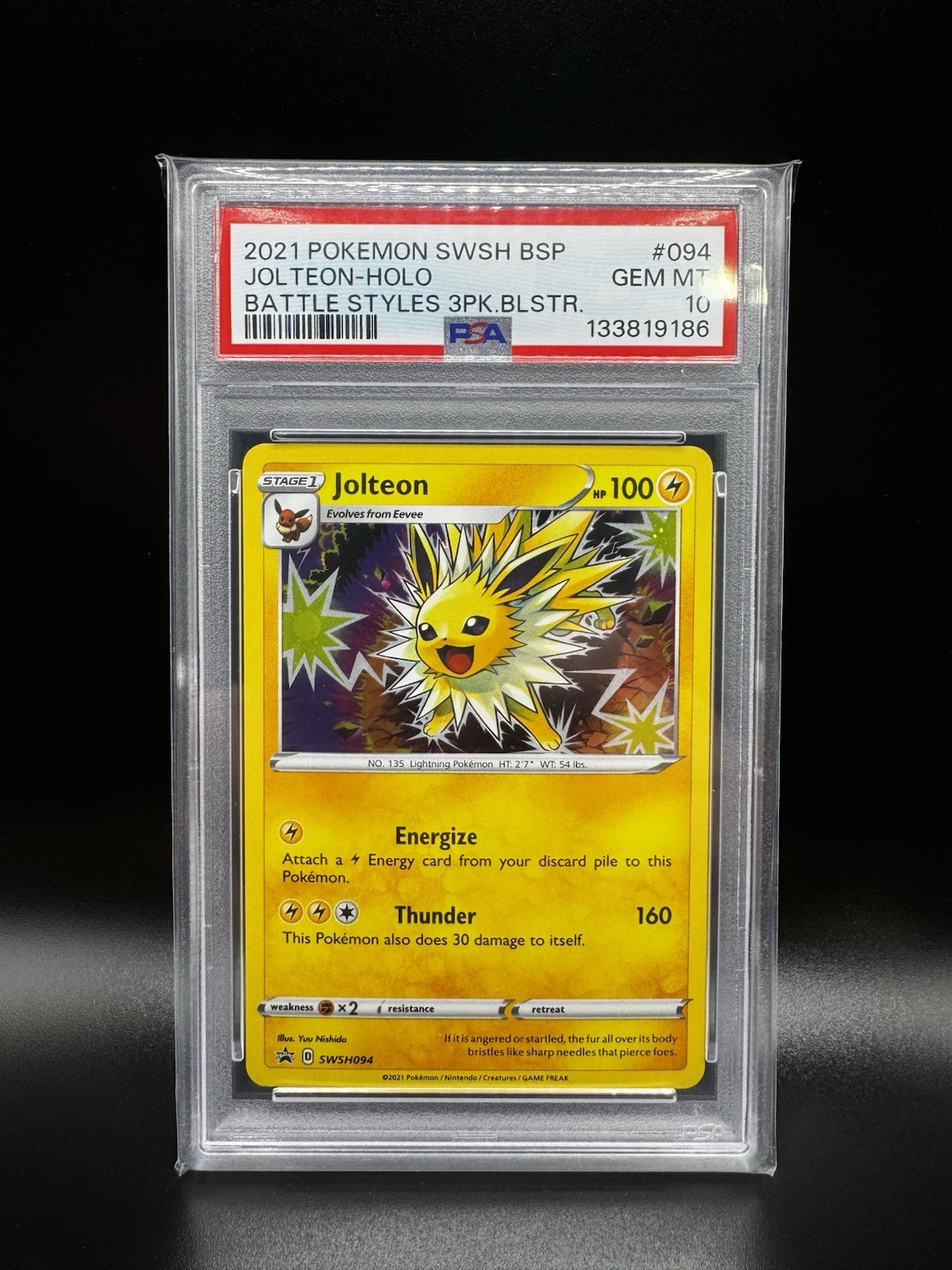 2021 Pokemon Jolteon Battle Styles 3 Pk. Blister Black Star Promo SWSH094 PSA 10