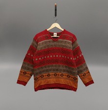 Oilly Womens Fair Isle Wool Blend Knit Jumper Red Brown Vintage Italy S