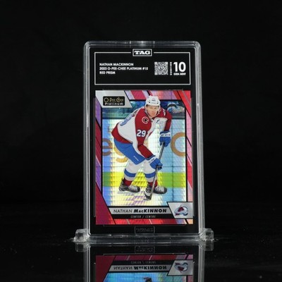 2023 O-Pee-Chee OPC Platinum Red Prism #15 Nathan MacKinnon TAG 10 (970) #/199