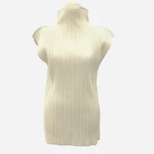 ISSEY MIYAKE PLEATS PLEASE High Neck Sleeveless Side Slit Top Ivory Size 3 Japan