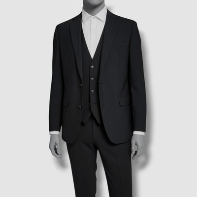 $600 Bar III Men's Black Solid Slim-Fit Wool 2-Piece Suit Jacket Pants Size 44S