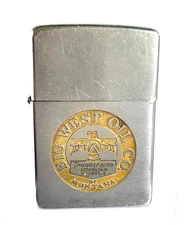 ZIPPO Lighter BIG WEST OIL Co Thunderbird Petroleum Montana 1961 Sparks No Light