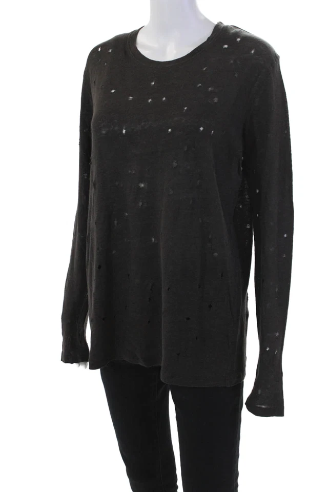 IRO Womens Linen Long Sleeve Thin Knit Pullover Sweater Solid Gray Size M - Image 2 of 4