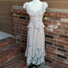 Show Me Your Mumu Reese Ruffle Chiffon Midi Dress Beige Floral XS NWT Wedding