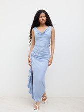 Cider Cowl Neck Ruffle Hem Split Backless Maxi Dress