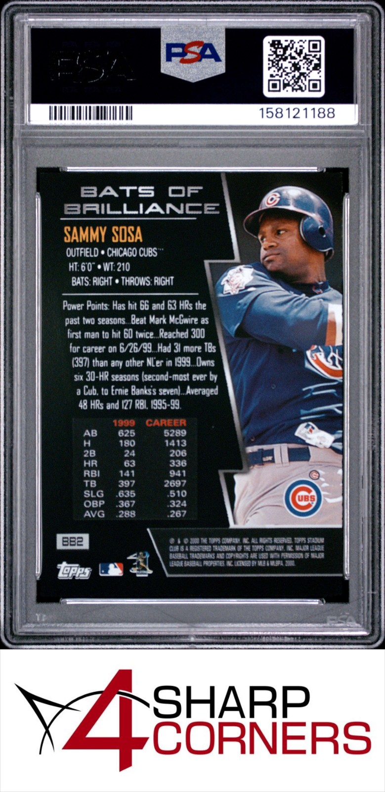 2000 STADIUM CLUB BATS OF BRILLIANCE #BB2 SAMMY SOSA POP 2 PSA 9 view 2