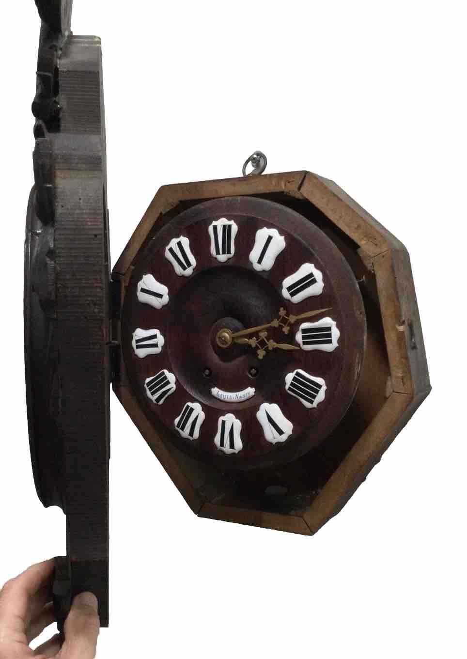 Antique Wood wall French  clock by Louis Nancy Keeping Time In Chiming About1880