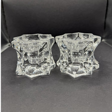 Set of 2 Clear Crystal Star Geometric Tea Light Votive Candle Holders