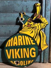 VINTAGE 1956 DATED VIKING MARINE GASOLINE 8” PORCELAIN  GAS OIL SIGN