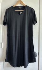 L & B Women’s Black V-Neck A-Line Short Sleeve Midi Dress Medium Fits 10/12 NWT
