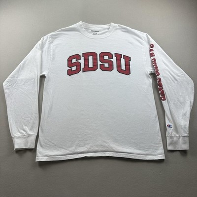 San Diego State Aztecs T-Shirt Mens Medium White Champion SDSU Logo Long Sleeve