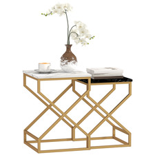 Nesting Tables Black White Gold MDF Steel 40x40x55cm & 35x35x50cm MarbleTop2pc