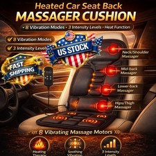 Heated Home Seat Back Massager Cushion  8 Vibration Modes, 3 Intensity Levels
