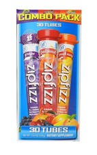 NIOB  ZipFizz Grape, Fruit Punch & Peach Mango Combo Pack B12 Energy 30 Tubes