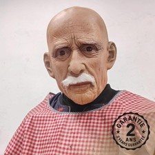 Masque d’Halloween Latex Vieillard Homme Moustachu Inquiétant Horreur Peur Farce