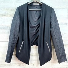 BCBGeneration Womens Black Open Front Blazer Metallic Mixed Media Jacket Size M