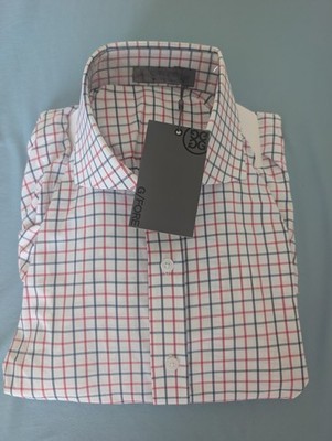 G/FORE Men's Size M White Blue Red Check Long Sleeve Button-Up Spread Collar