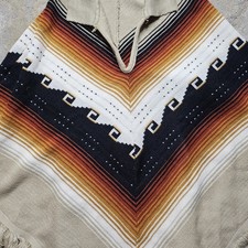 VTG Retro 1970s Adult Knit Poncho Fringe Boho Hippy southwest Cowgirl S/M/L