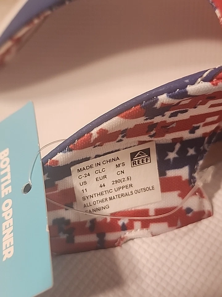 NEW Reef Fanning Flip Flops Patriotic Red White Blue Bottle Opener Sandal Men 11 - Image 3 of 4