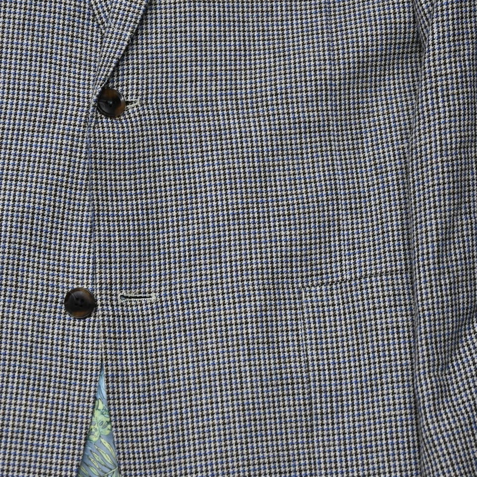 Blazer Abrigo Deportivo Alan River 44L Lino Algodón Azul Marrón Pata de Gallo Chaqueta Foto 3 de 4