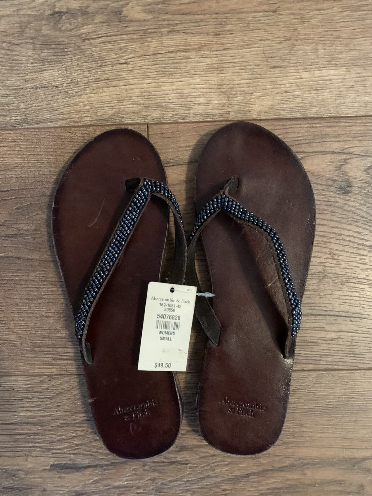 NWT Women's Abercrombie u0026 Fitch Leather Flip Flops Size S (6-7) Beaded  Straps | eBay