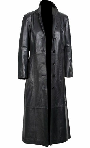 Real Black Long Lambskin Mens Leather Trench Coat Stylish Festive Wear Slim Fit - Picture 1 of 16