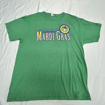 MARDI GRAS Laissez Les Bons Temps Rouler XL Green T-Shirt Fruit Of The Loom