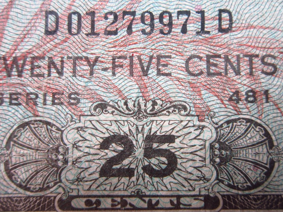 USA MPC Series 481 25 Cents Plate 76 9971# Military Payment Certificate Money - Image 3 of 3