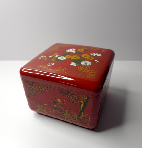 Vintage Interpur R.O.C. Asian Themed Lacquer 2-Tier Stacking Jewelry Trinket Box