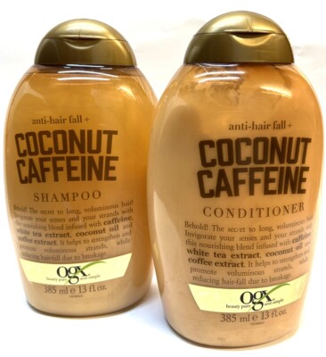 ogx coconut caffeine shampoo & conditioner 13oz ea scuffed bottle