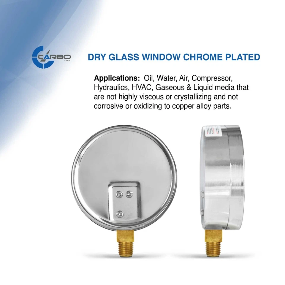 4" Pressure Gauge - Chrome Plated Steel Case, 1/4"NPT, Lower Side Mnt. 2000 PSI - Image 4 of 4