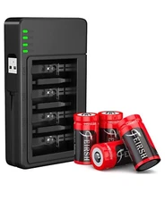 4 PCS CR123A Rechargeable Batteries + Charger for Olympus Stylus Nikon Canon