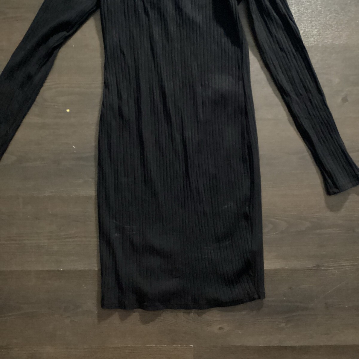 slim fit dress slacks Backless Round Neck Long Sleeve Sweater Dress Black / S