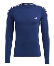Adidas Men Tech-Fit 3-Stripe Shirts Navy Jersey Casual Top GYM Tee Shirt IC2168