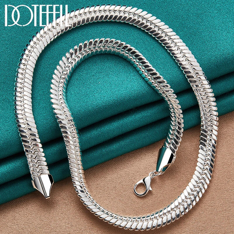 DOTEFFIL 925 Sterling Silver 10mm Flat Snake Chain Necklace