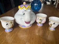 Mrs Potts Teapot And 3 X Chip Teacups Disney Princess Beauty And The Beast