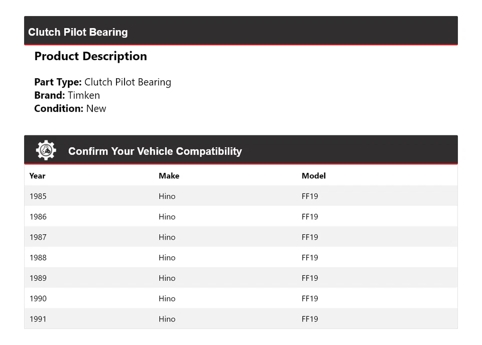 Cojinete piloto embrague Hino FF19 1985-1991 Timken 1986 1987 1988 1989 1990 Foto 2 de 4