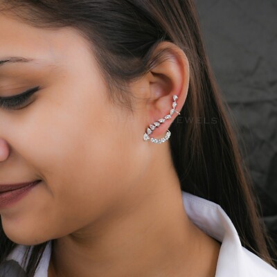Spectrum Natürlich Pear Cut Diamant Ohrringe 14k Weißgold Jacket Climber