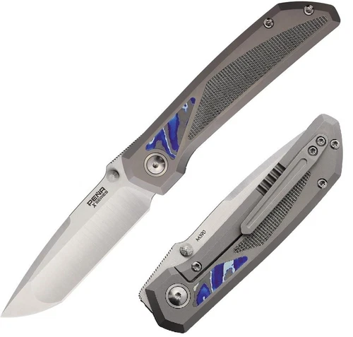 Pena Knives Folding Knife 3.25" M390 Steel Blade Titanium/Micarta/Mokuti Handle