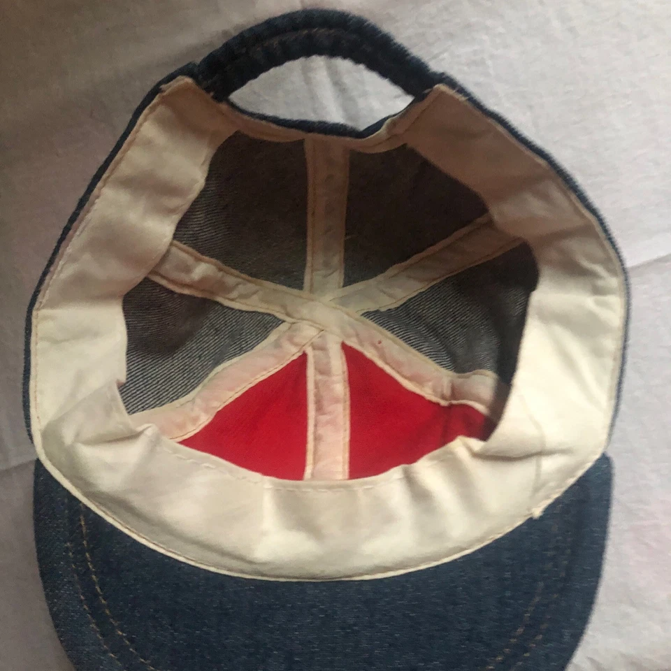 De colección Bebé Niños Niño Sombrero Gorra Denim Azul Rojo Jefe de Bomberos Parche Bordado Sin Usar Foto 3 de 4