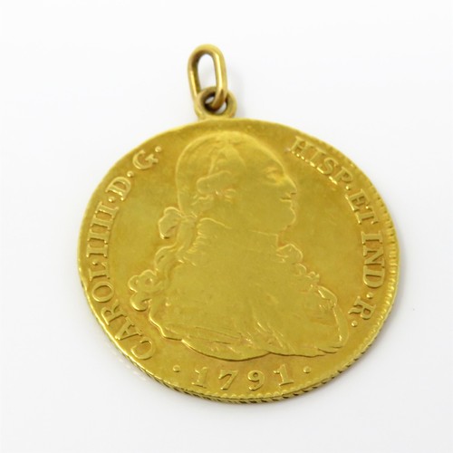 NYJEWEL 1791 Charles IV Spanish 4 Escudos Gold Coin Pendant - Picture 3 of 4