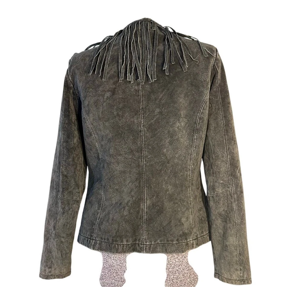 Chaqueta De Colección Live A Little Cuero Gamuza Genuina Flecos Western Boho Indie Y2K Pequeña Foto 3 de 4
