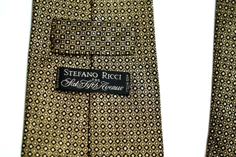 Corbata STEFANO RICCI Micropatrón Negro y Dorado Hecha en Italia 100% Seda Foto 3 de 4
