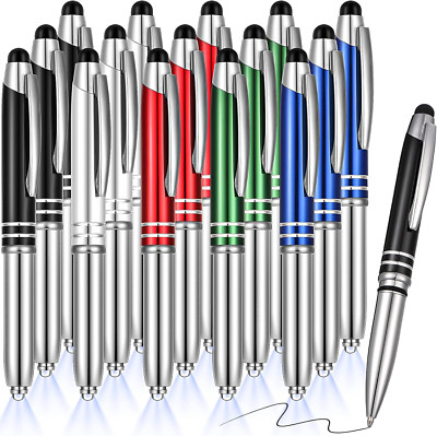 15 Pieces LED Ballpoint Pen with Stylus Tip, Multi-Function Capacitive Pen with