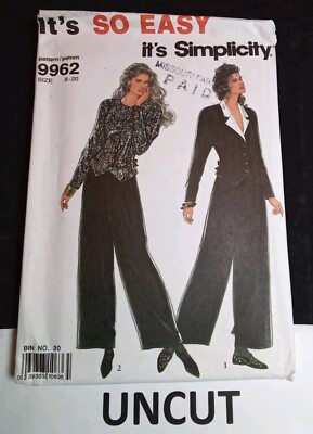 SIMPLICITY Easy Vintage UNCUT Pattern 9962 Misses Size 8-20 Tops Pull-On Pants